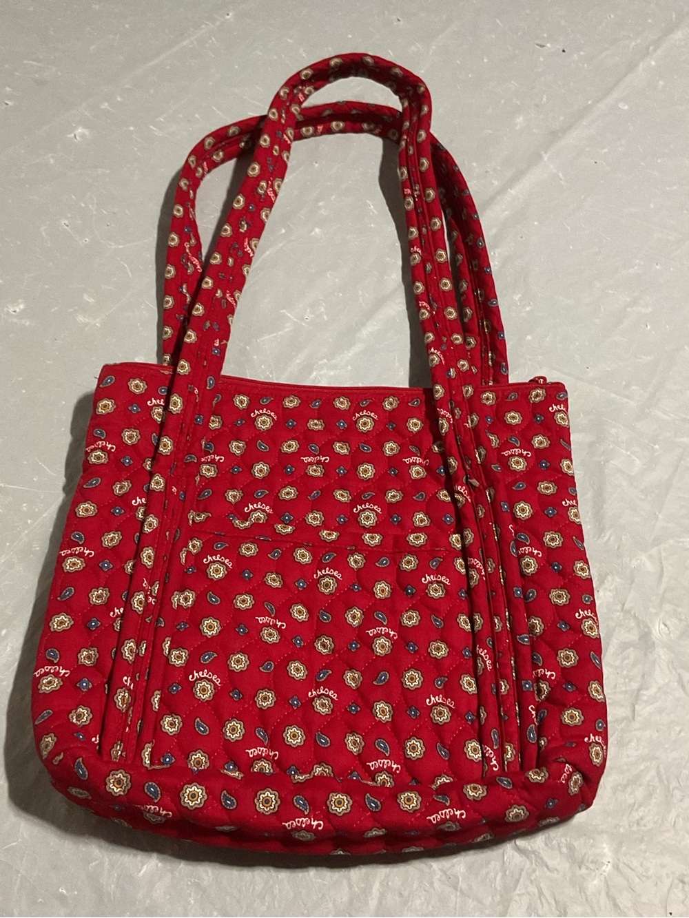 Red Quilted Floral Tote Bag
